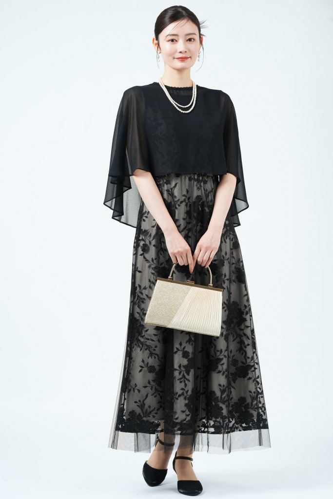 form forma 東京ソワール エレガント刺繍ケープブラックドレス