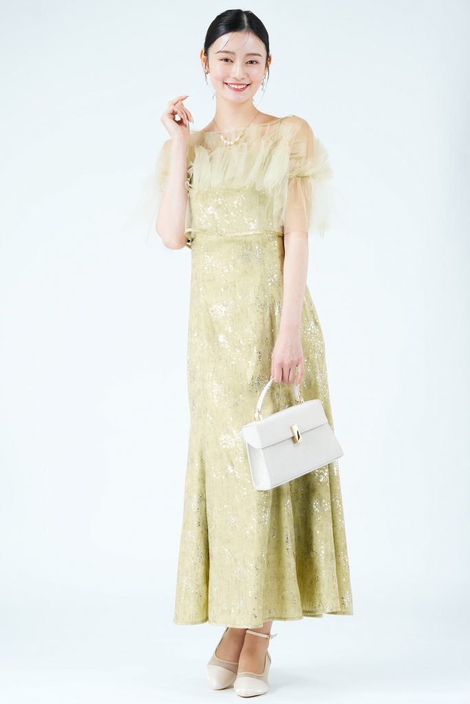 LEJA 箔ペイントライトグリーンドレス 