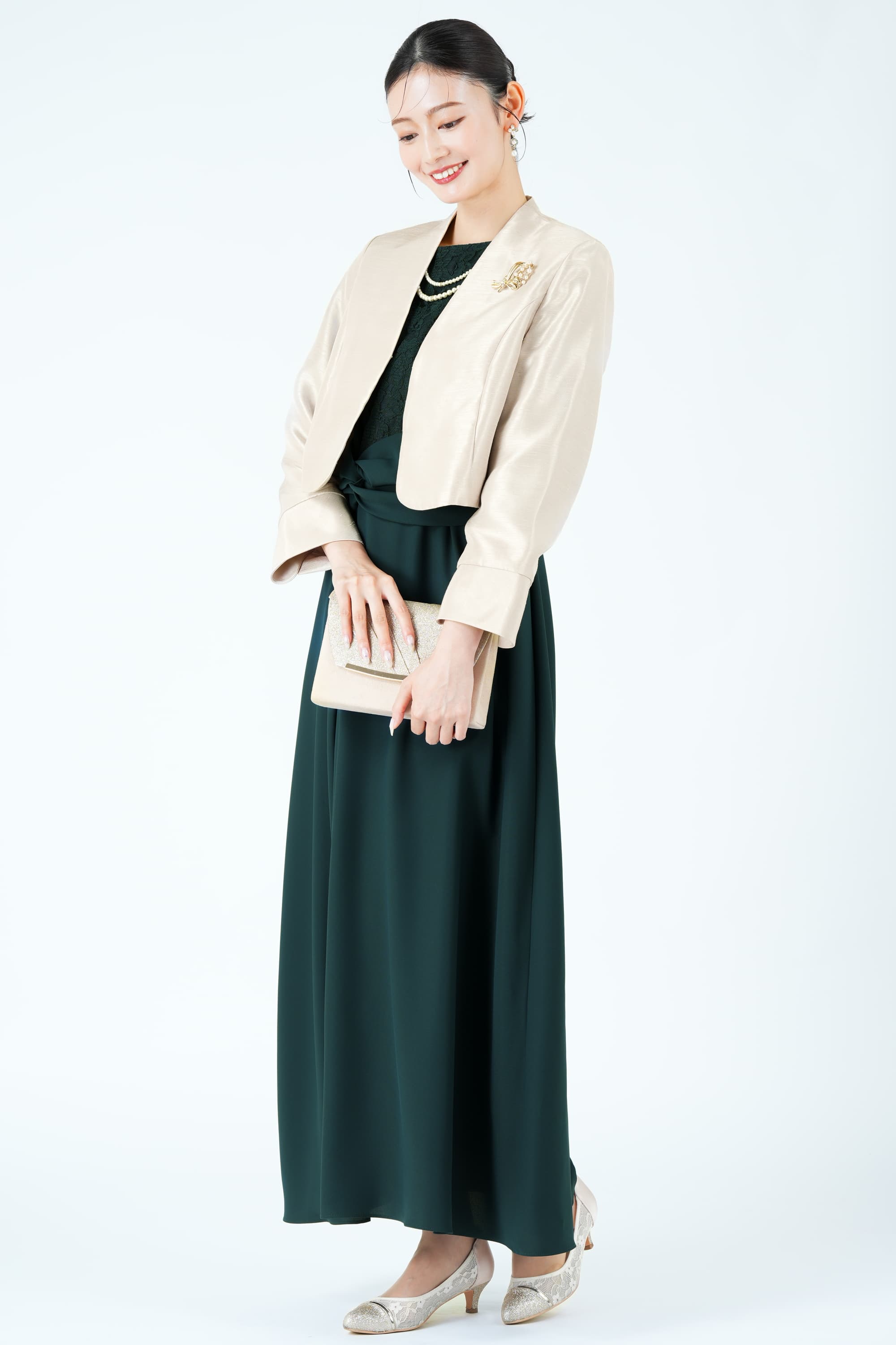 form forma 東京ソワールクロスウエストラップ風グリーンドレス