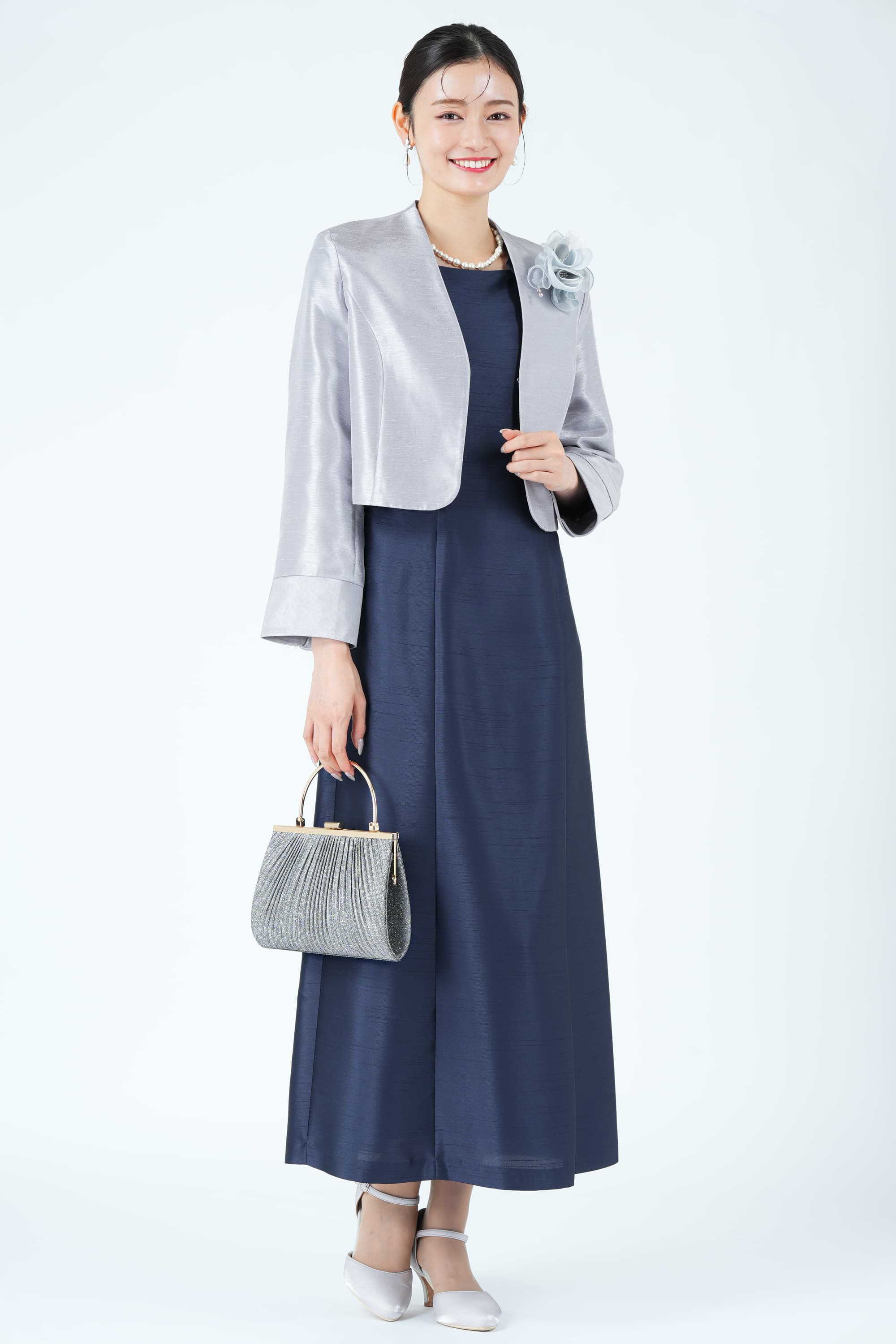 Yukiko Kimijima 東京ソワールレース袖フォーマルネイビードレス