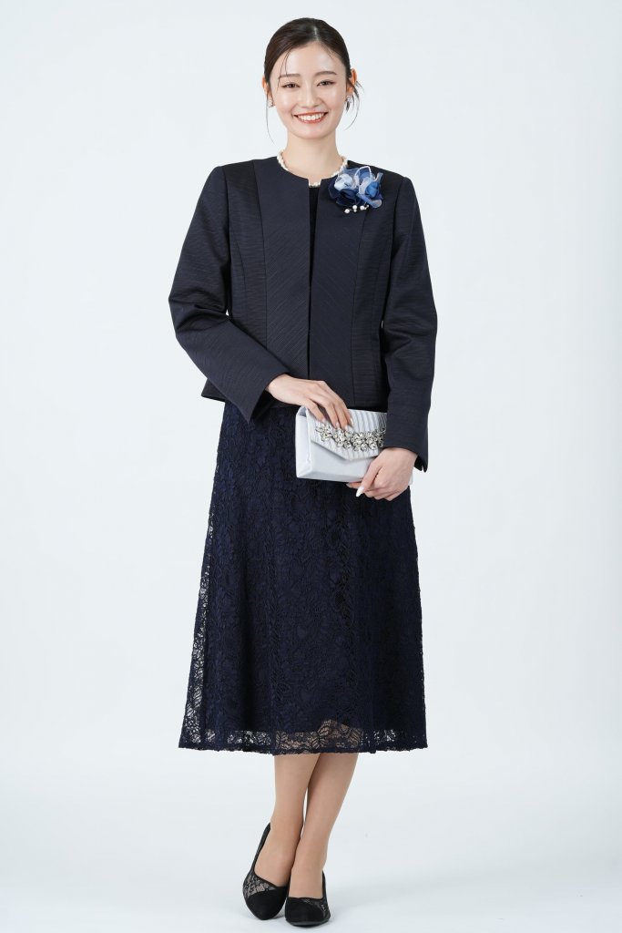 RIFANNE 東京ソワール ラメジャガード織りネイビードレスセット