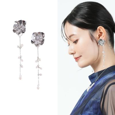 Hermoso メタルフラワーシルバーイヤリング