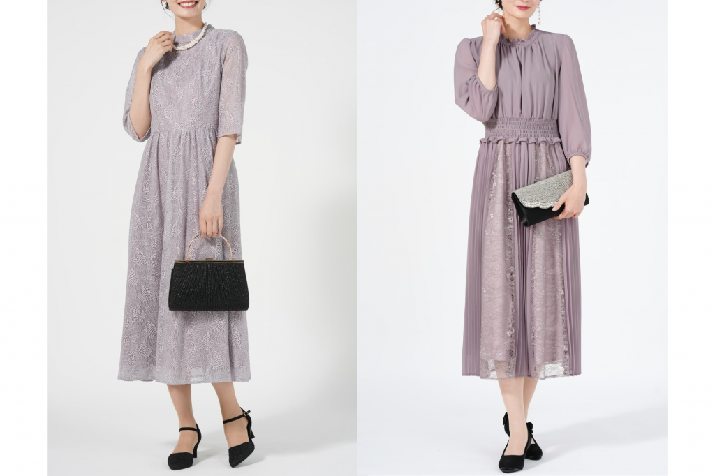 ラベンダードレス×ブラックコーデ