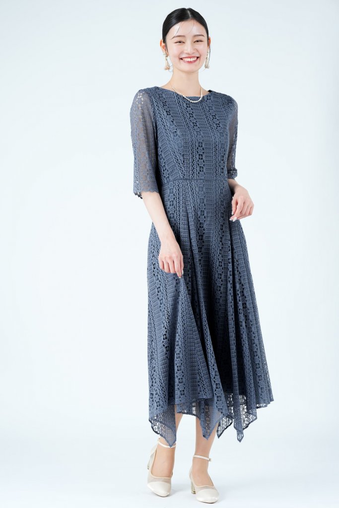 AIMER ランダムヘム総レースブルードレス