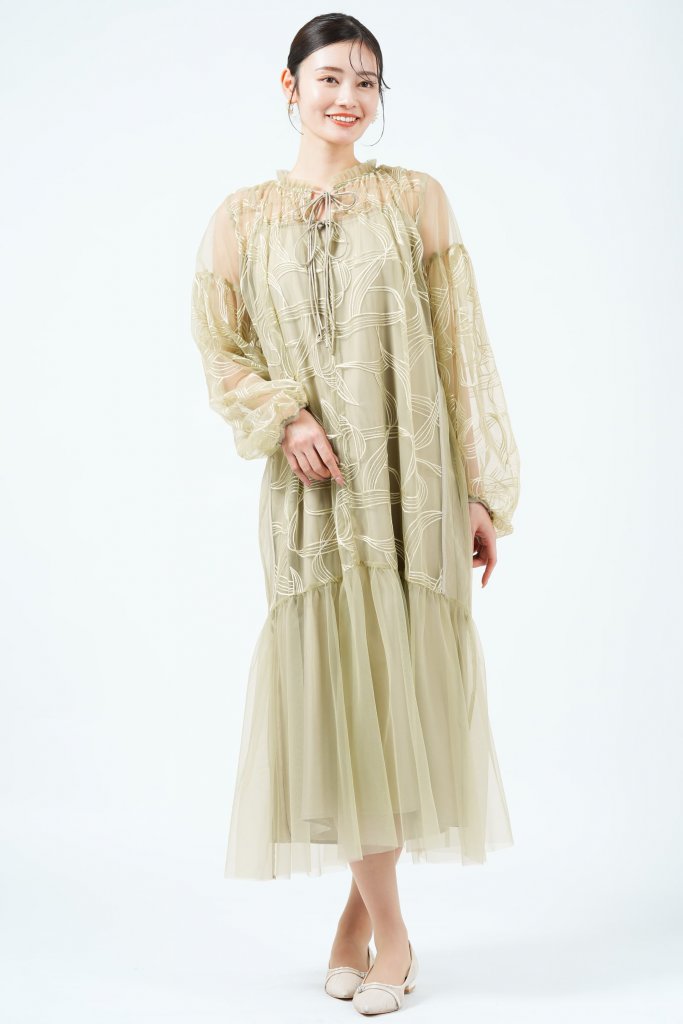 Dorry Doll フロートライン刺繍イエローグリーンドレス