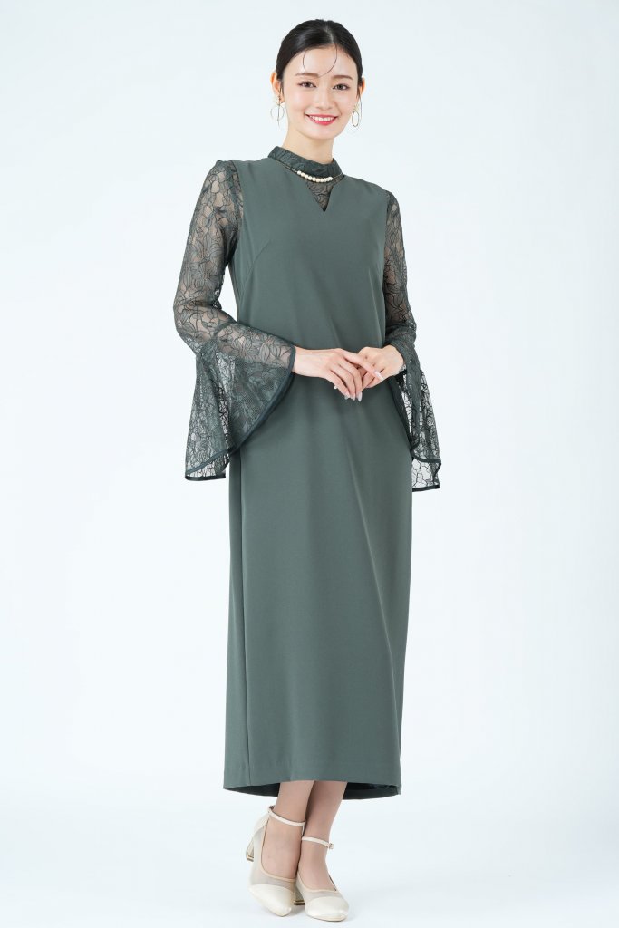 AIMER ラッセルレースブラウス付きモスグリーンドレス