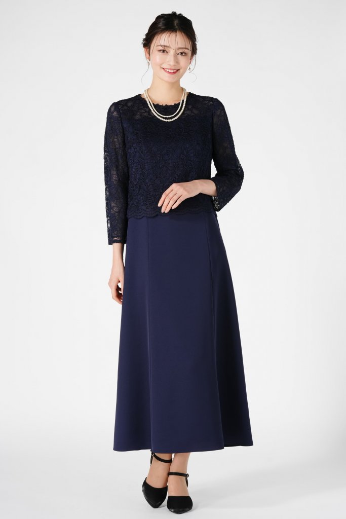 Apploberry 東京ソワール レースドッキング品ありネイビードレス