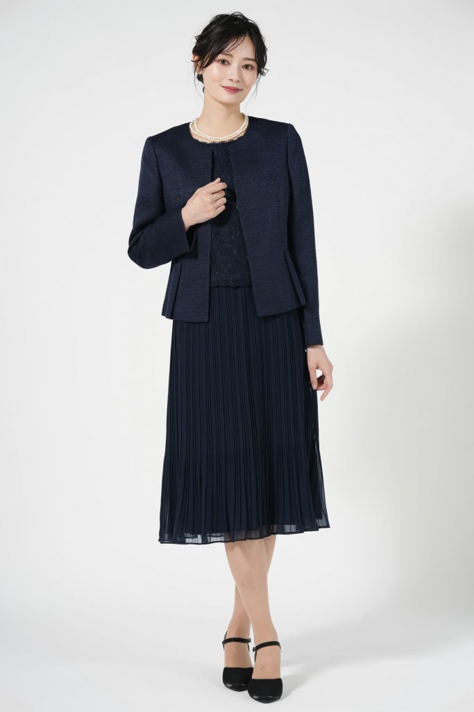 RIFANNE 東京ソワール 品ありプリーツネイビードレスセット