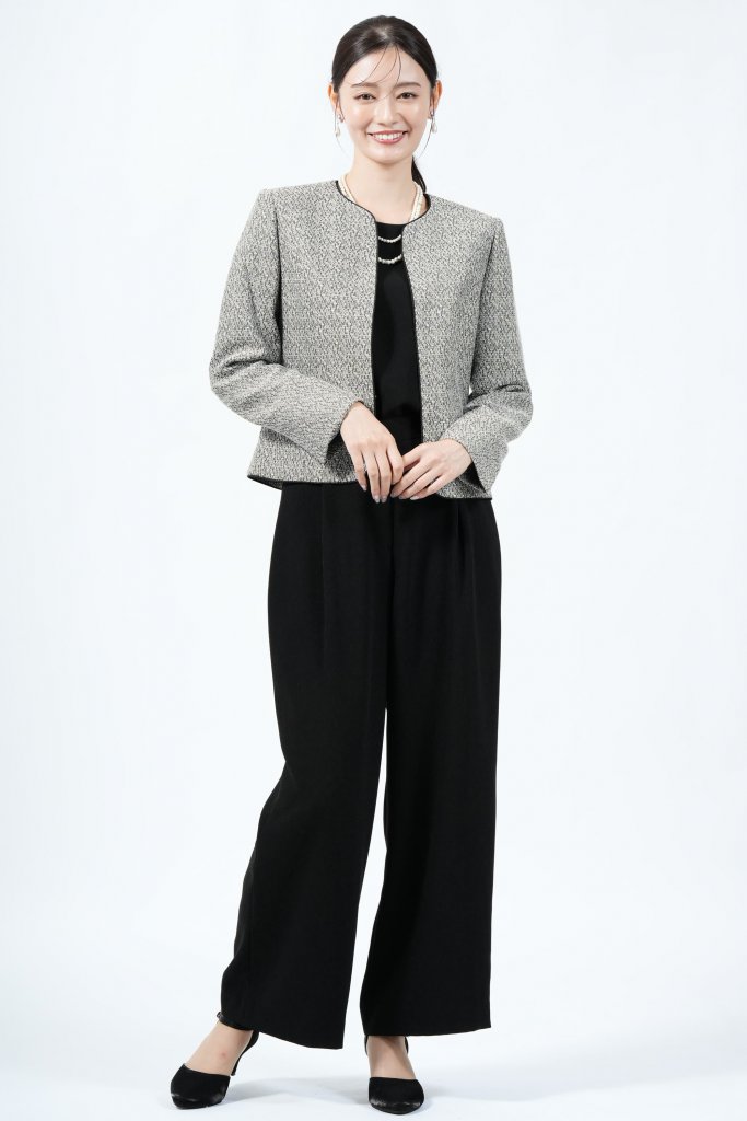 INFINE MIXツイード×ブラックパンツスーツセット