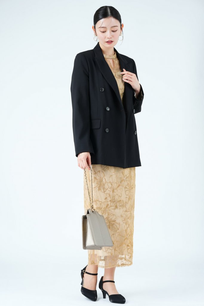 ANDRESD フラワー刺繍スパークルベージュドレス