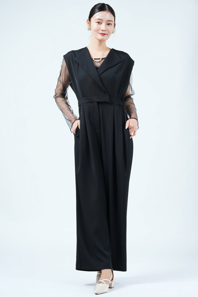 ｎiana スタンドアウトカラーブラックパンツドレス