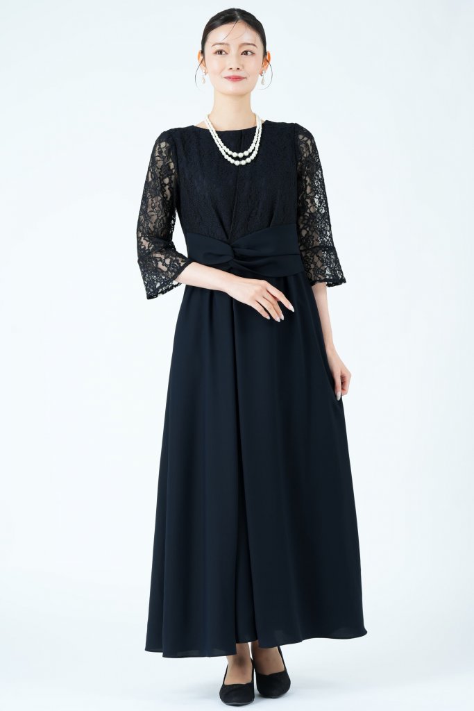 form forma 東京ソワール クロスウエストラップ風ネイビードレス