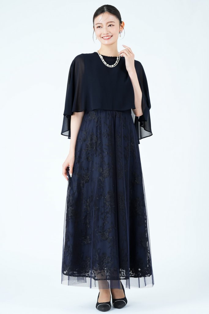 form forma 東京ソワール エレガント刺繍ケープネイビードレス