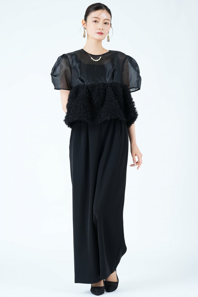 ANDRESD スウェルペプラムブラックパンツドレス