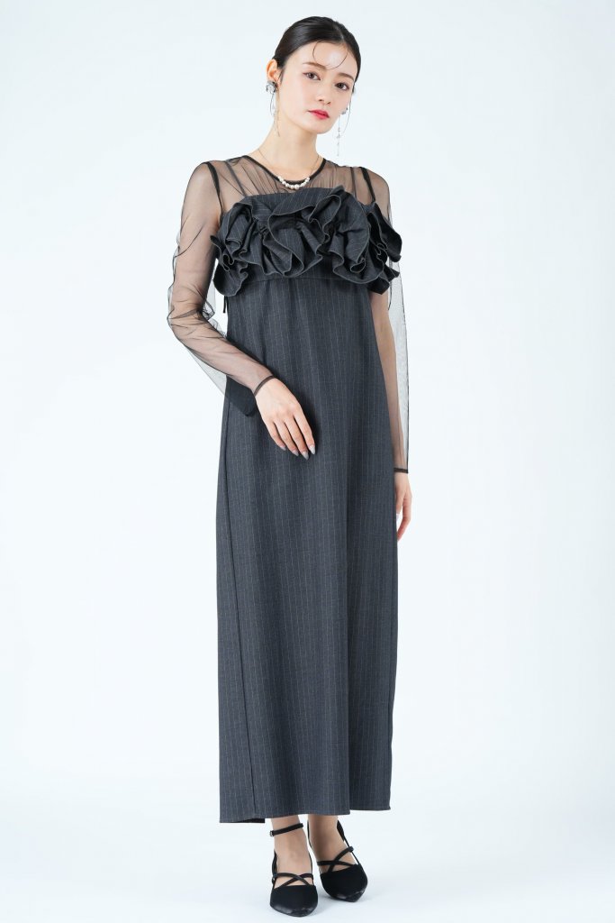 LE'RUREウェービーフリル×ストライプグレードレス