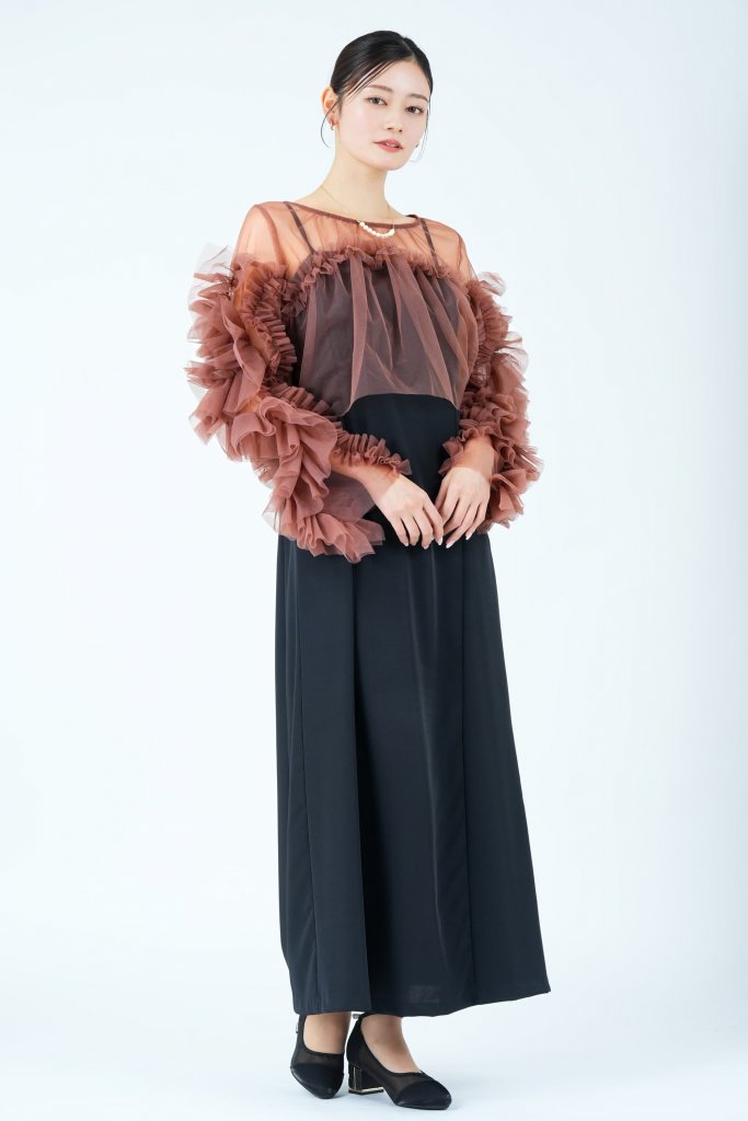 Discoat ブラウンチュールフリルボレロ×ブラックドレス