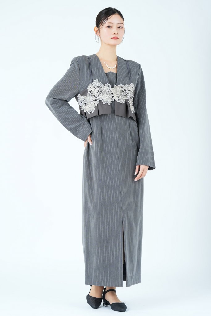 ANDRESD 刺繍ビスチェ×テーラードピンストライプグレードレス