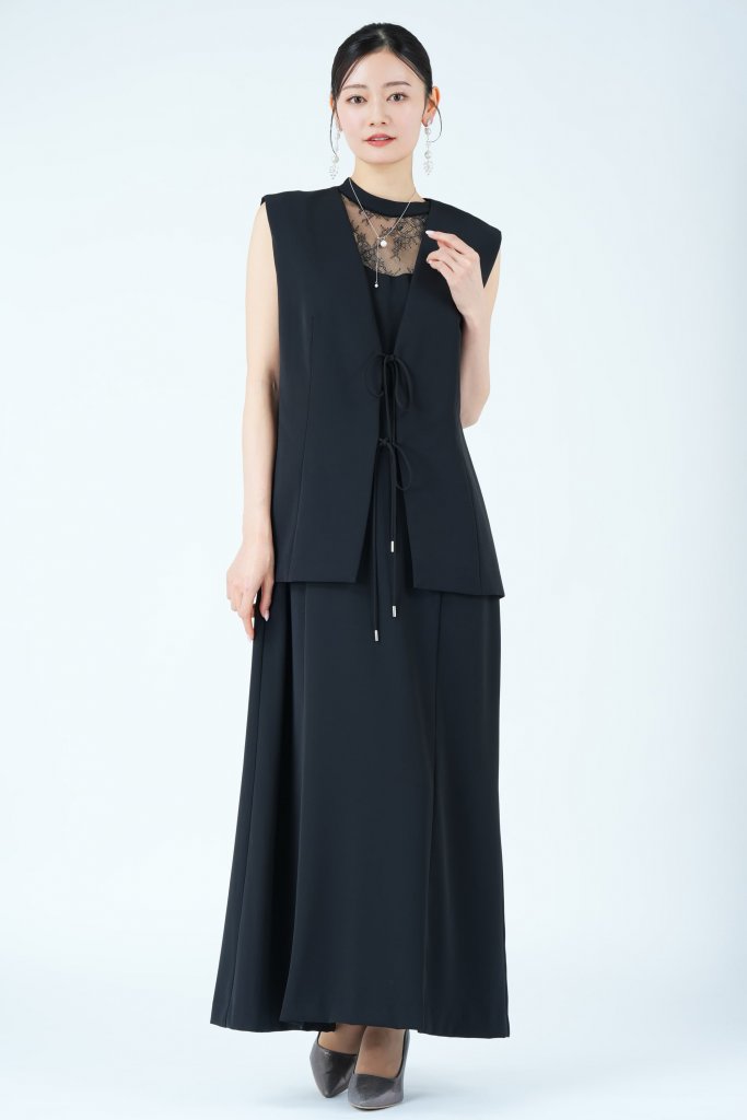 Ameri VINTAGE コードジレレイヤードブラックドレス