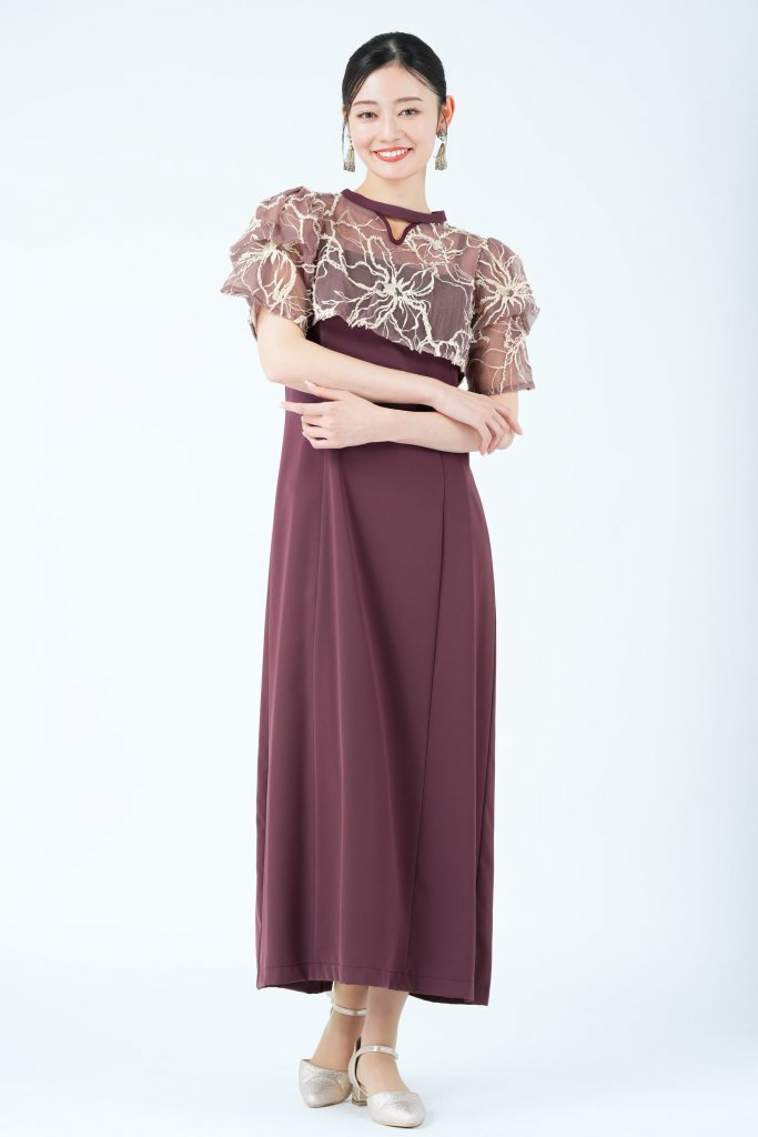 AIMER フラワーモール刺繍ボレロ×ボルドードレス