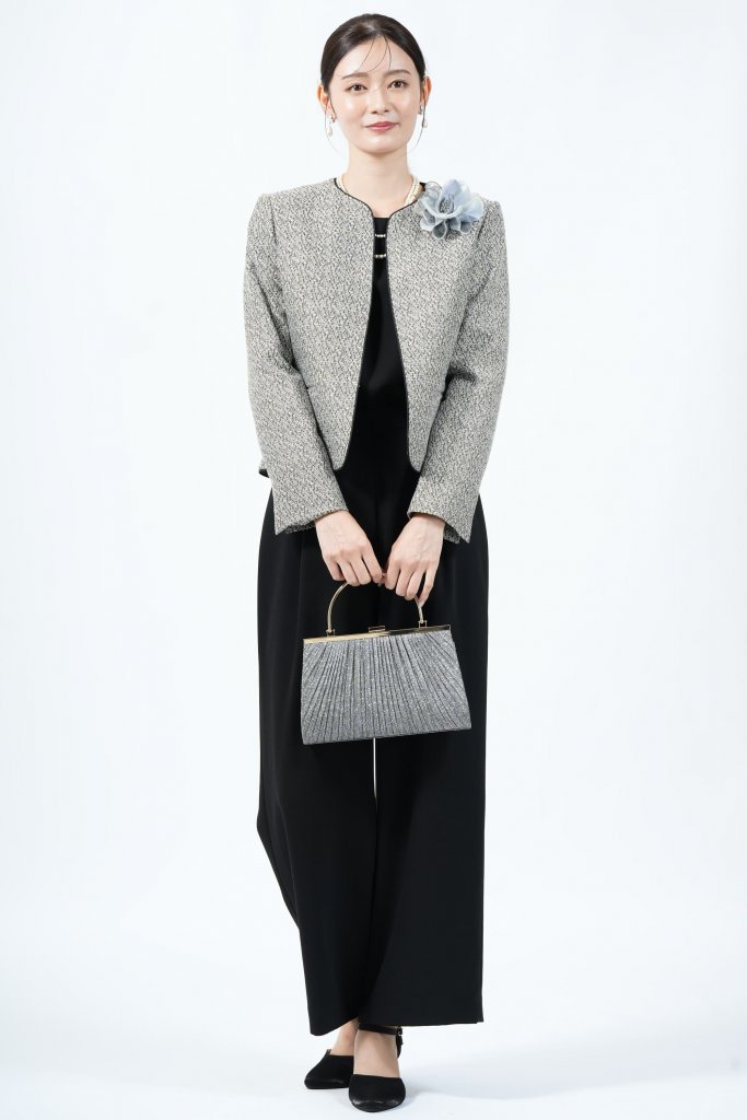 AIMER ミックスツイード調ネイビーパンツスーツセット