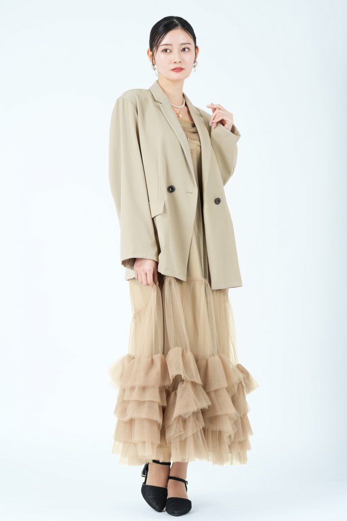ANDRESD ジャケット×ティアードチュールベージュドレスセット
