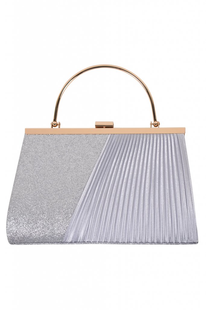 Hermoso luxe 持ち手付きラメプリーツアシメシルバーバッグ