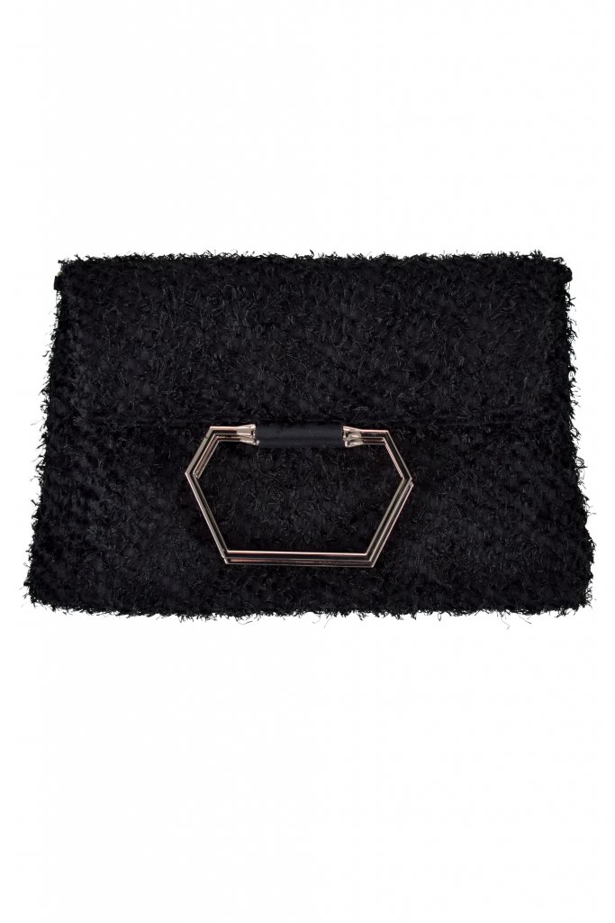 Dorry Doll メタルハンドル×シャギーブラックバッグ