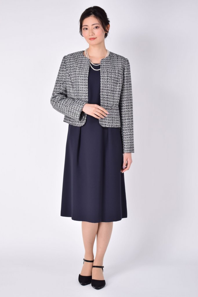 CROULE BARBE イギン MIXツイード×ネイビーワンピースセット