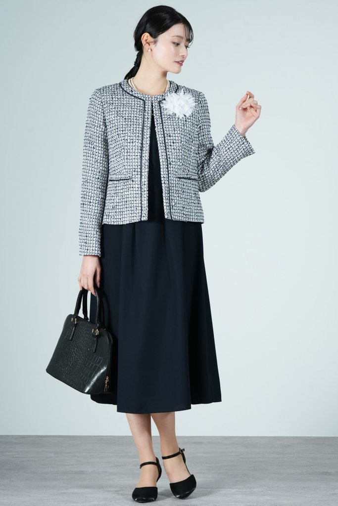AIMER ミックスツイード×ネイビーワンピースセット