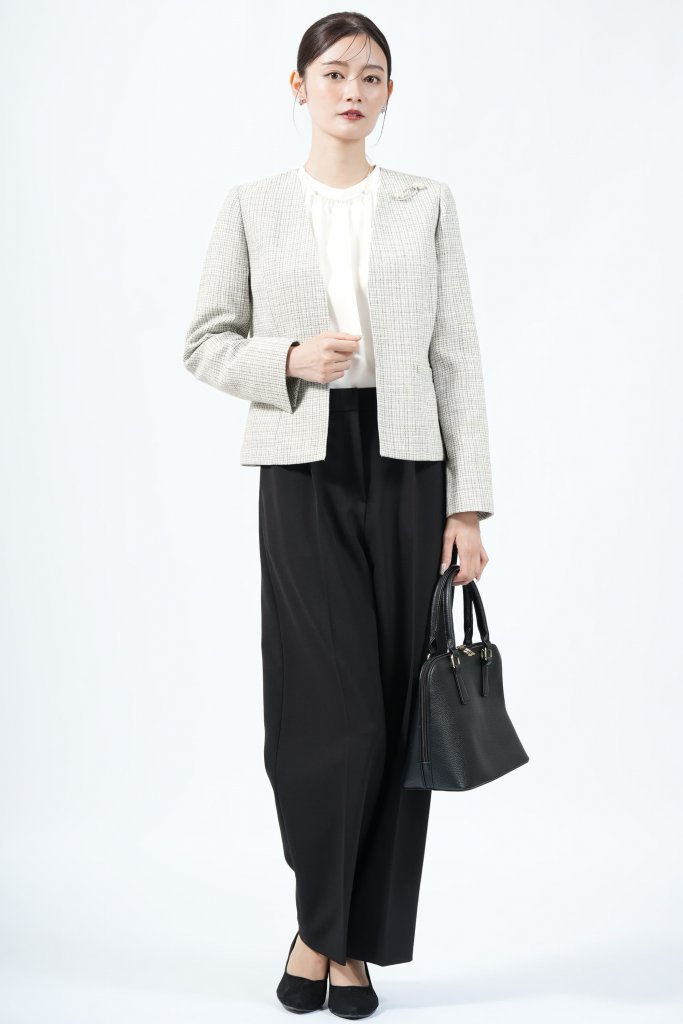 RIFANNE 東京ソワール 白黒ツイード×パンツスーツセット