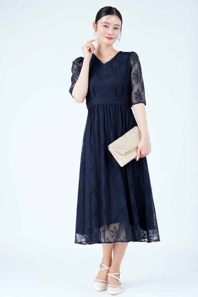 AIMER 総レースネイビードレス
