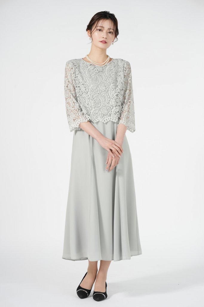 Apploberry 東京ソワール レースブラウス付きライトグリーンドレス