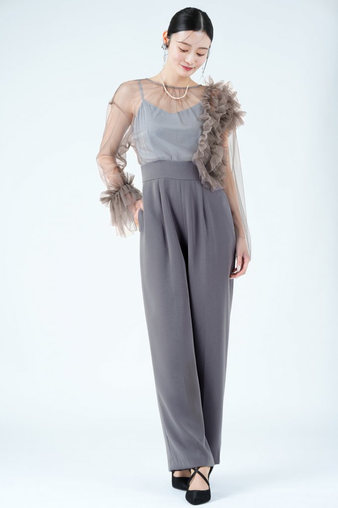 LAGUNAMOON アシメチュール長袖グレーパンツドレス