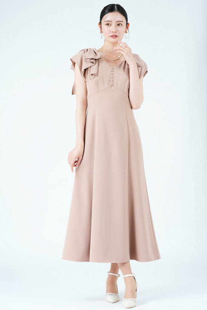 SNIDEL リボンショルダーピンクドレス 