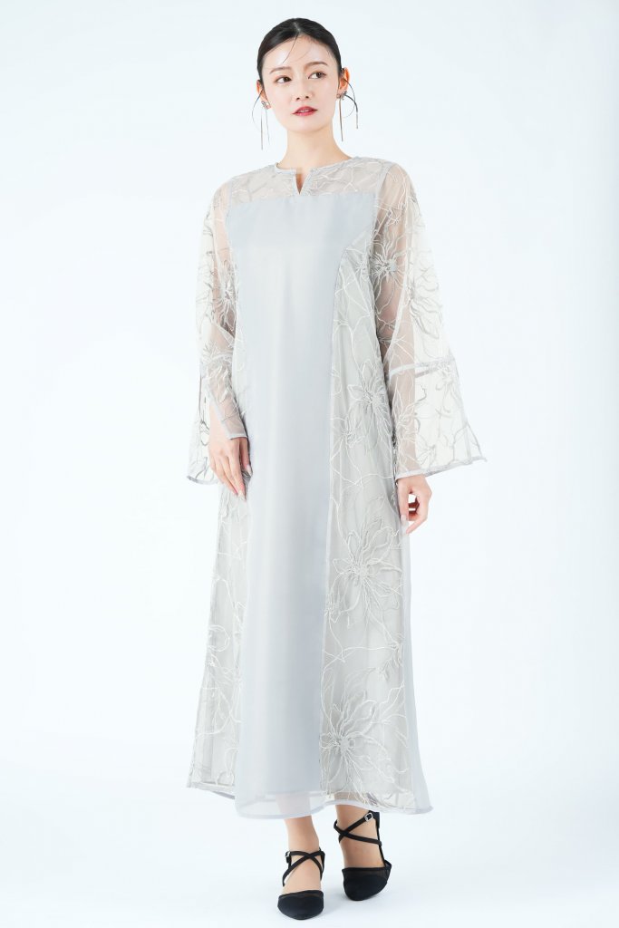 WILLFULLY チュール刺繍パネルブルードレス