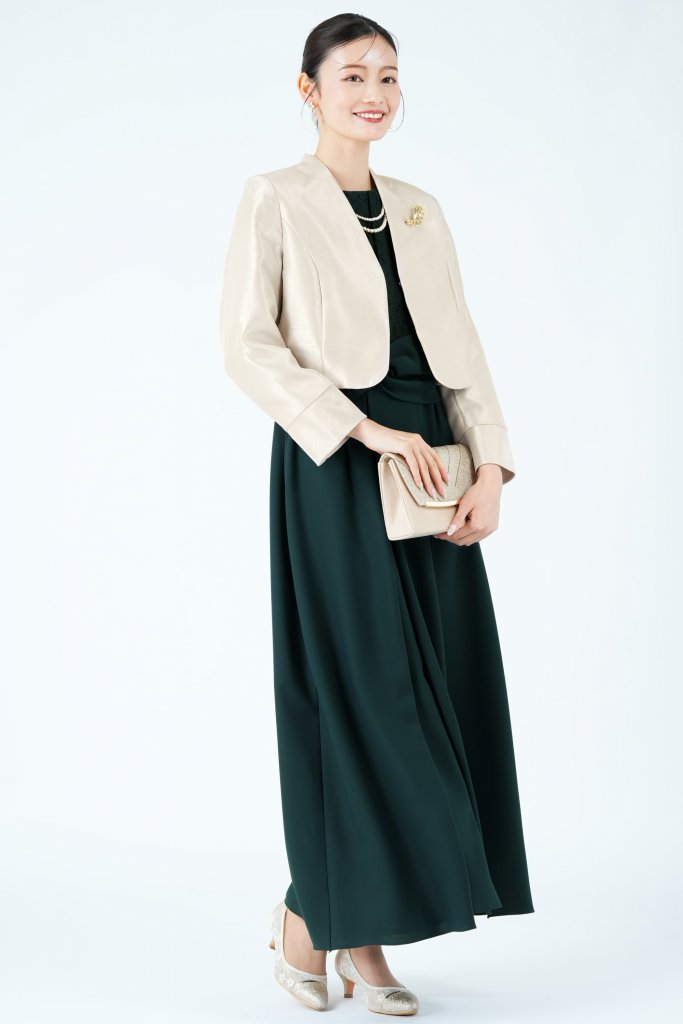 form forma 東京ソワール クロスウエストラップ風グリーンドレス