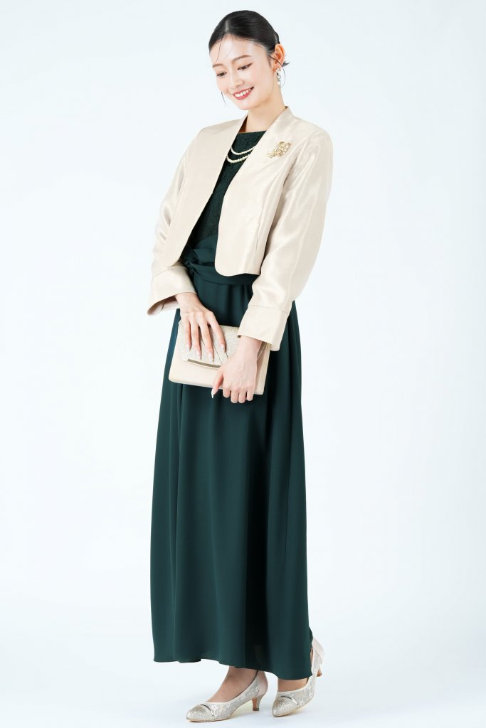 form forma 東京ソワール クロスウエストラップ風グリーンドレス