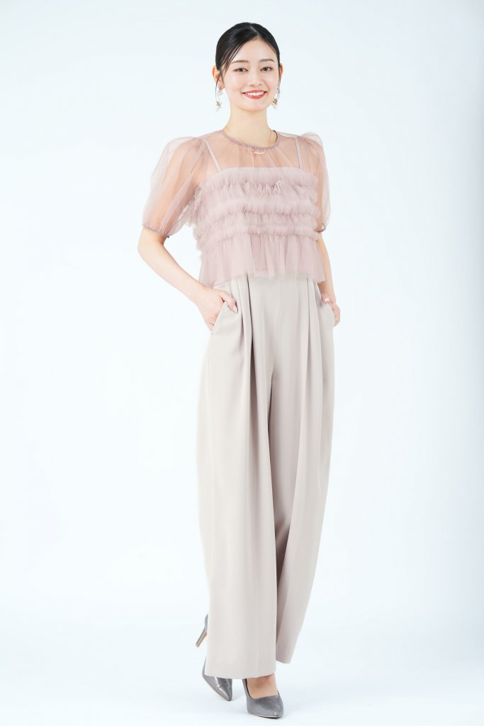 FRAY I.D シアーレイヤーピンクパンツドレス