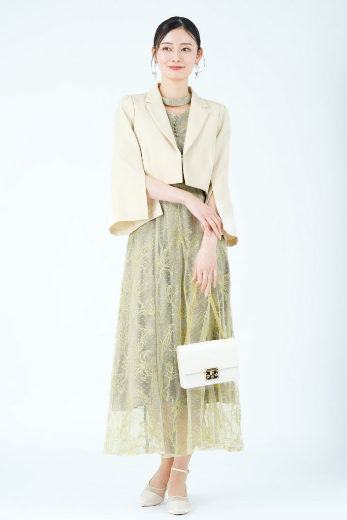 LILY BROWN ラメフラワー×ドット刺繍オリーブドレス