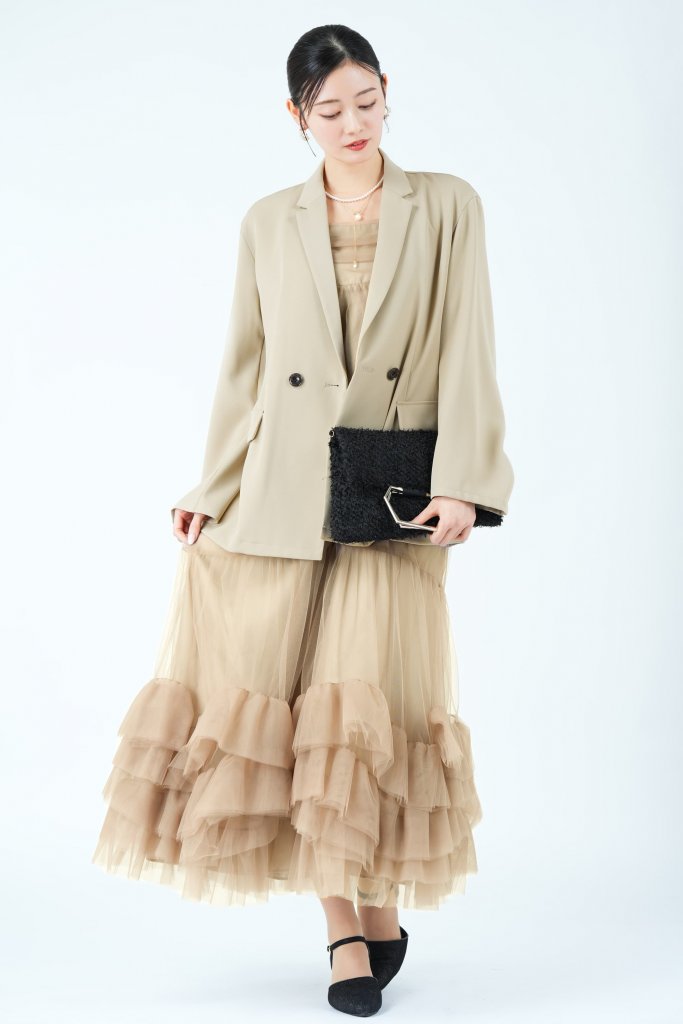 ANDRESD ジャケット×ティアードチュールベージュドレスセット
