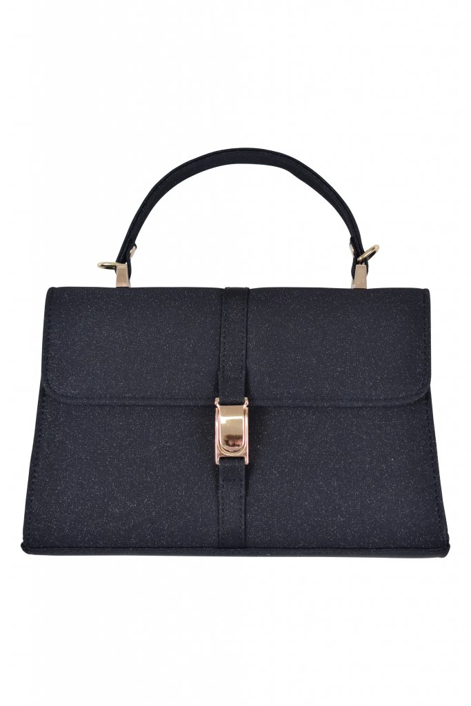 Hermoso luxe ベルト風スクエア型ラメブラックバッグ