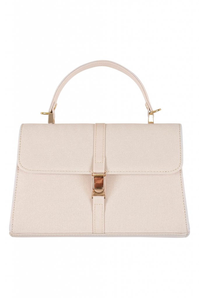 Hermoso luxe ベルト風スクエア型ラメベージュバッグ