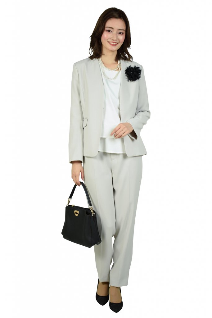 組曲 シンプルグレージュパンツスーツセット