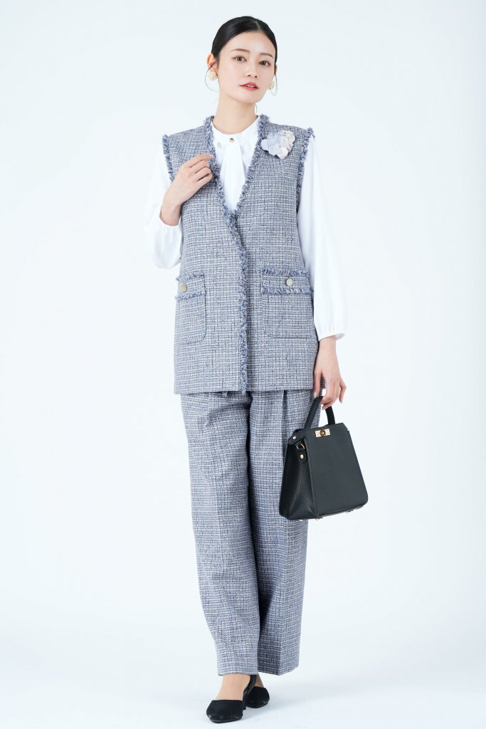 UNITED ARROWS green label relaxing ツイードライクジレ×ブルーパンツスーツセット