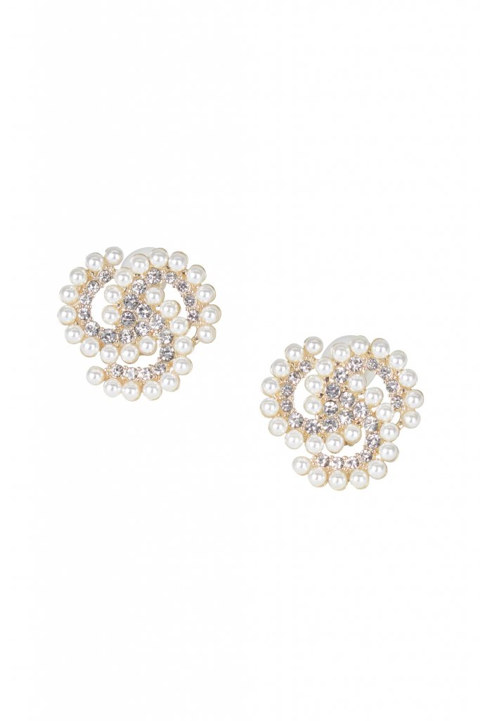 23区 パール×小粒ストーンラウンドゴールドイヤリング