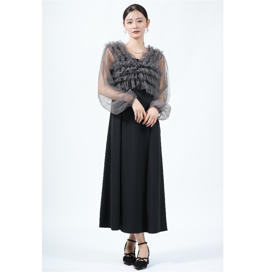 チュールフリルボレロ付きブラックドレス