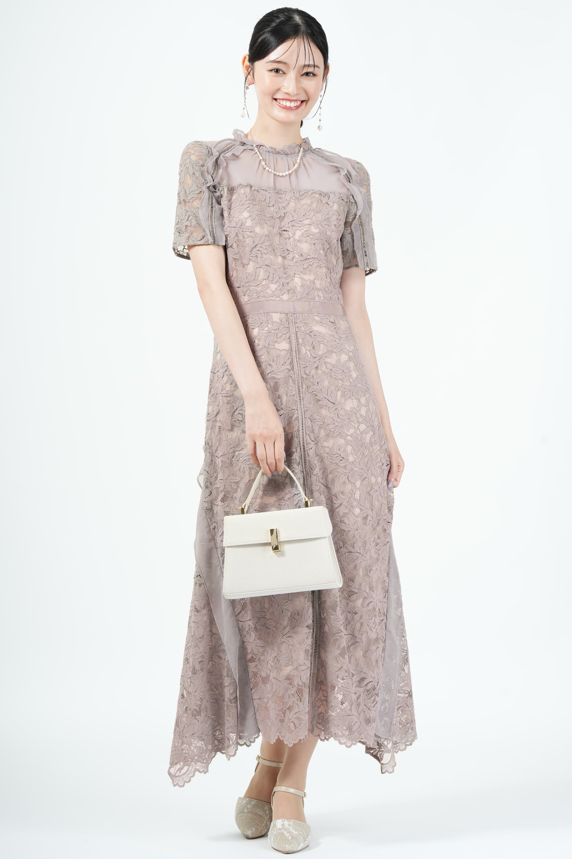 SNIDELシフォンフリル×レースラベンダーグレードレス