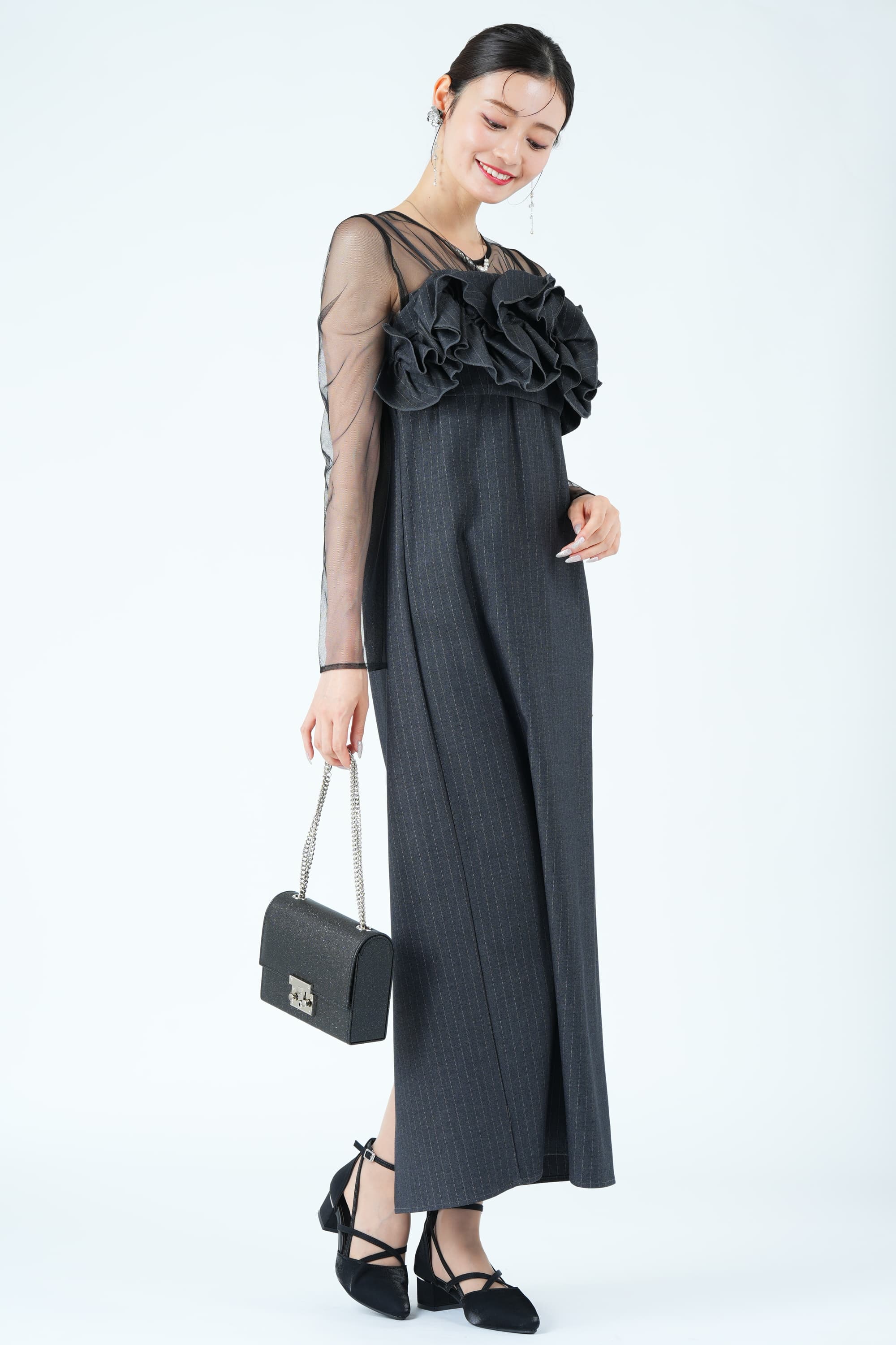 LE'RUREウェービーフリル×ストライプグレードレス