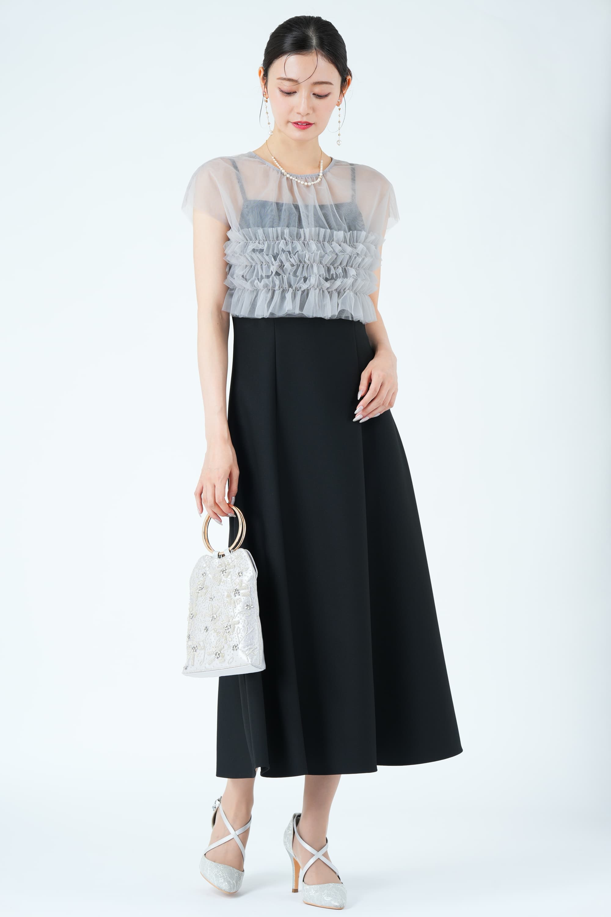 URBAN RESEARCH ROSSO立体エアリーチュールブラックドレス 