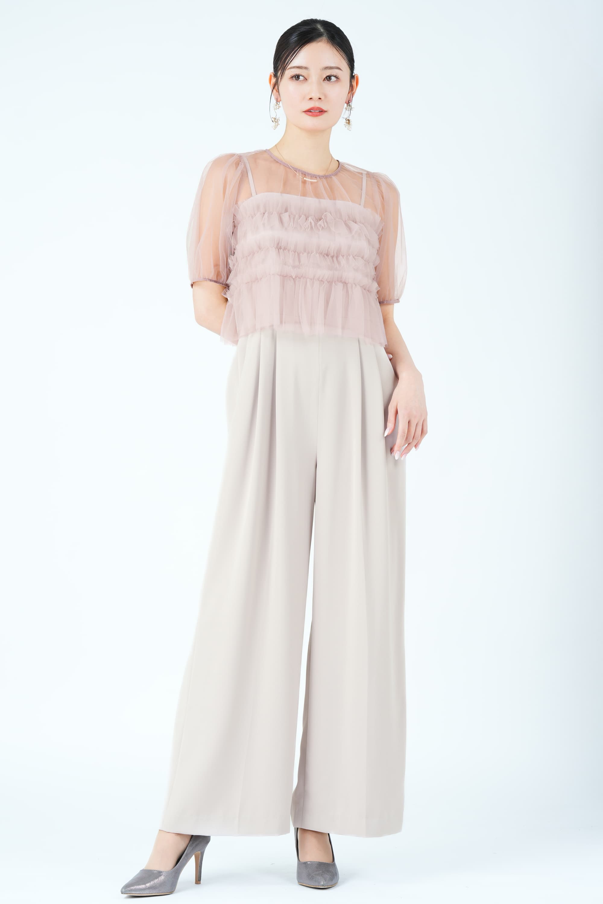 FRAY I.Dシアーレイヤーピンクパンツドレス